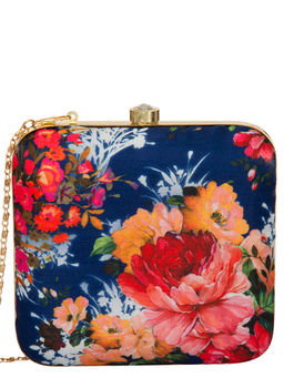 Parizaat by Shadab Khan - Navy Blue Floral Printed Clutch