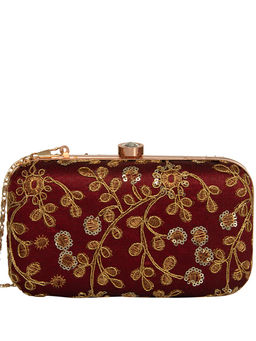 Parizaat by Shadab Khan - Maroon Embroidered Clutch
