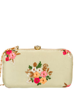 Parizaat by Shadab Khan - Yellow Floral Printed Clutch