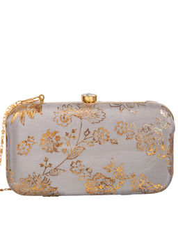 Parizaat by Shadab Khan - Grey Melange Gold Foil Clutch