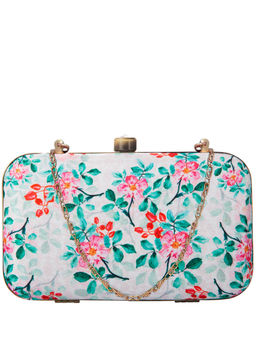 Parizaat by Shadab Khan - Turquoise Dance In Flowers Floral Printed Clutch