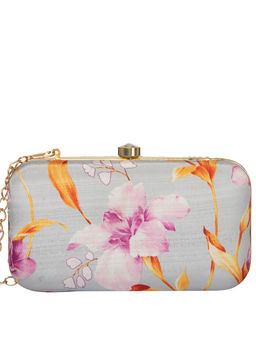 Parizaat by Shadab Khan - Grey Floral Printed Handmade Clutch