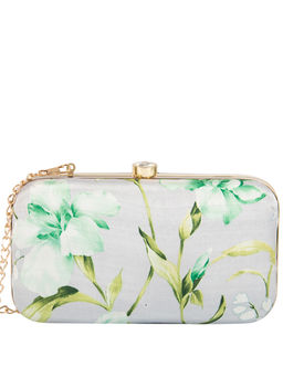 Parizaat by Shadab Khan - Grey Floral Printed Floral Clutch