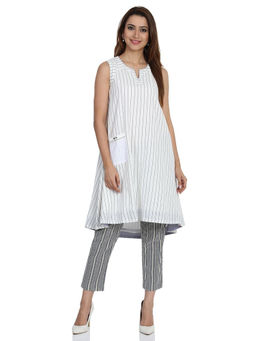 Biba - White Striped Kurta