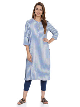 Biba - Blue Straight Striped Kurta