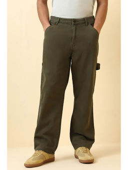 Allen Solly - Olive Solid Relaxed Fit Jeans