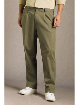 Louis Philippe - Olive Solid Regular Fit Trousers