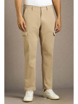 Louis Philippe - Beige Solid Regular Fit Trousers
