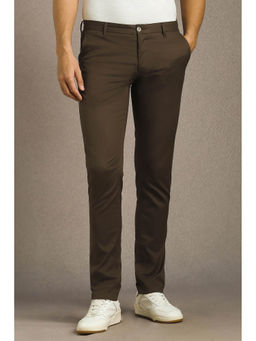 Louis Philippe - Brown Solid Slim Fit Trousers