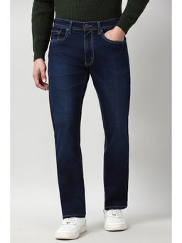 Peter England - Navy Blue Solid Regular Fit Jeans