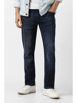 Van Heusen - Navy Blue Solid Regular Fit Jeans