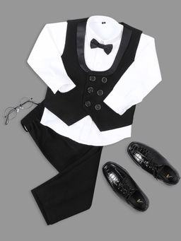 Kids Island - Black Satin Shirt Waistcoat with Pant & Bow Tie (Set of 4)
