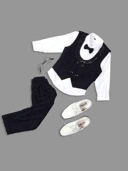 Kids Island - Black Satin Shirt Waistcoat with Pant & Bow Tie (Set of 4)