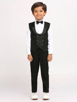 Kids Island - Black Satin Shirt Waistcoat with Pant & Bow Tie (Set of 4)