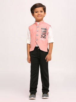Kids Island - Pink Knitted Cotton Shirt Waistcoat with Pant & Bow Tie (Set of 4)