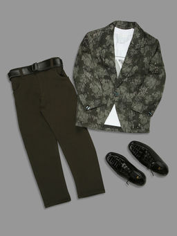 Kids Island - Olive Velvet Sequin Blazer T-Shirt with Pant (Set of 3)