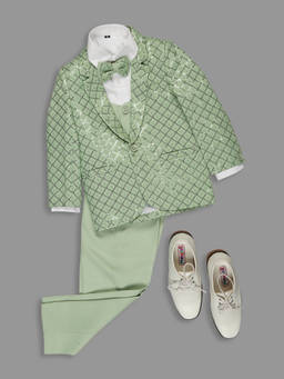 Kids Island - Green Sequin Shirt Waistcoat Blazer with Pant & Bow Tie (Set of 5)