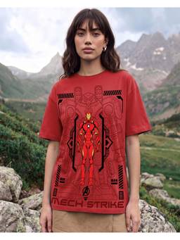 Bewakoof - Marvel Red Iron Man Graphic Printed Oversized T-shirt
