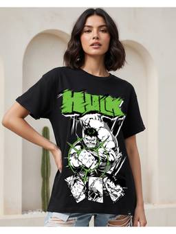 Bewakoof - Marvel Black Hulk Graphic Printed Boyfriend T-shirt