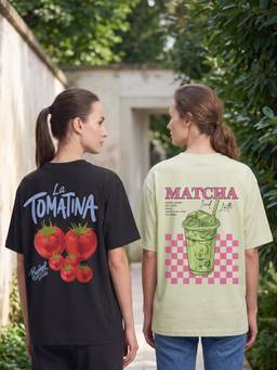 Nobero - Multi-Color Oversized Fit Graphic Printed T-Shirts (Pack of 2)