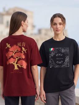 Nobero - Multi-Color Oversized Fit Graphic Printed T-Shirts (Pack of 2)