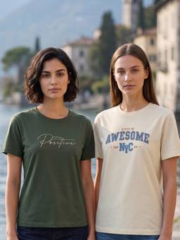 Nobero - Multi-Color Regular Fit Typography Printed T-Shirts (Pack of 2)