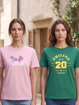 Nobero - Multi-Color Regular Fit Graphic Printed T-Shirts (Pack of 2)