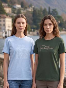 Nobero - Multi-Color Regular Fit Typography Printed T-Shirts (Pack of 2)