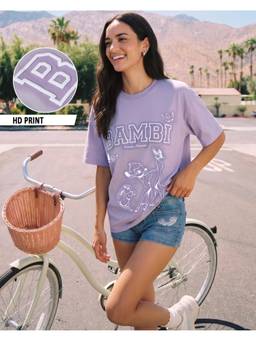 Bewakoof - Disney Purple Bambi Graphic Printed Oversized T-shirt