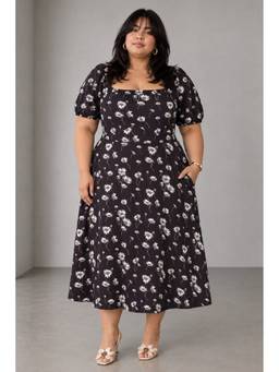 Beyond the Curve - VIRGIO - Black Floral Viscose Plus Size Dress