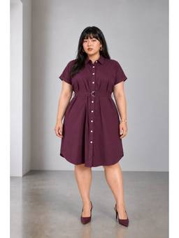 Beyond the Curve - VIRGIO - Purple Solid Cotton Shirt Plus Size Dress