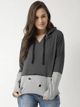 Club York - Grey Melange Colorblocked Hoodie