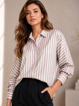 Club York - Women Light Brown Striped Full Sleeve Shirt