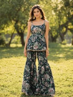 INDO STREET - Navy Blue Viscose Rayon Printed Co-ord Set