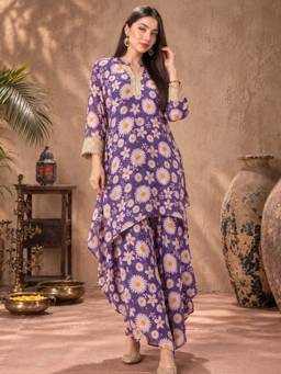 INDO STREET - Purple Poly Georgette Printed Co-ord Set