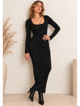Lounge Dreams - Black Bodycone Rib Maxi Dress