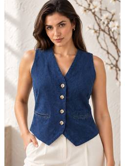 Lounge Dreams - Blue Cotton Denim Waist Coat