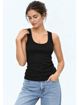 Lounge Dreams - Black Pure Cotton Tank Top