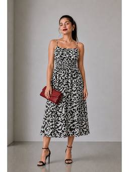 Virgio - White Printed Cotton Smocked Dress