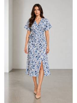 Virgio - White Printed Cotton Viscose Ditsy Floral Wrap Dress
