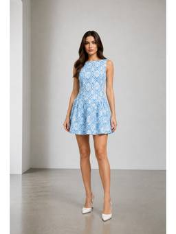 Virgio - Blue Printed Cotton Back Bow Dress