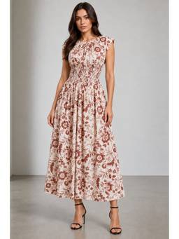 Virgio - Multi-Color Printed Cotton Smocked Waist Dress