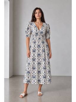 Virgio - Multi-Color Printed Viscose Smocked Waist Dress