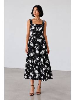 Virgio - Black Printed Viscose Printed Dress