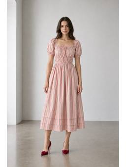 Virgio - Pink Striped Cotton Stripped Dress