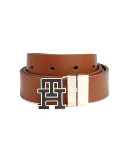 Tommy Hilfiger - Women’s Reversible Leather Belt Emblette - Tan+Black