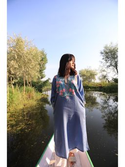 URZUV - Ice Blue Kashmiri Loose Woollen Phiran Kurta with Side Pockets