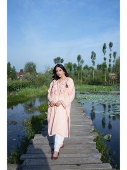 URZUV - Peach Kashmiri Loose Woollen Phiran Kurta with Side Pockets