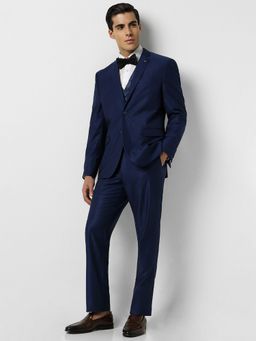 Van Heusen - Men Navy Textured Slim Fit Wedding Three Piece Suit (Set of 3)