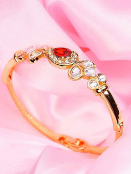 Estele - Gold Plated Fascinating Ruby Halo Regal Kundan Cuff Bracelet for Women